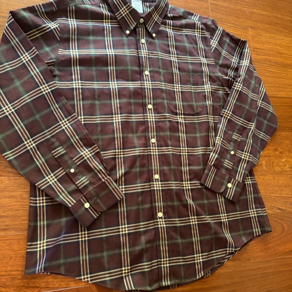 Vintage Brooks Brothers Regent Shirt XL Maroon Plaid Non-Iron Sufima Cotton